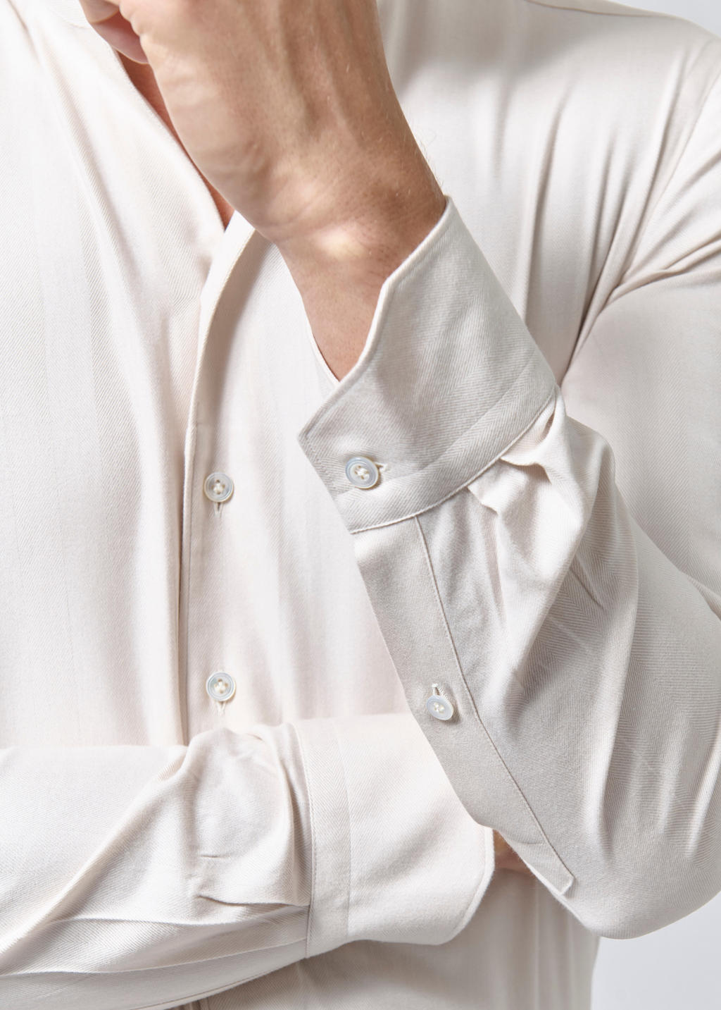 Chemise Rufolo - Flanelle de coton et lyocell beige à chevrons