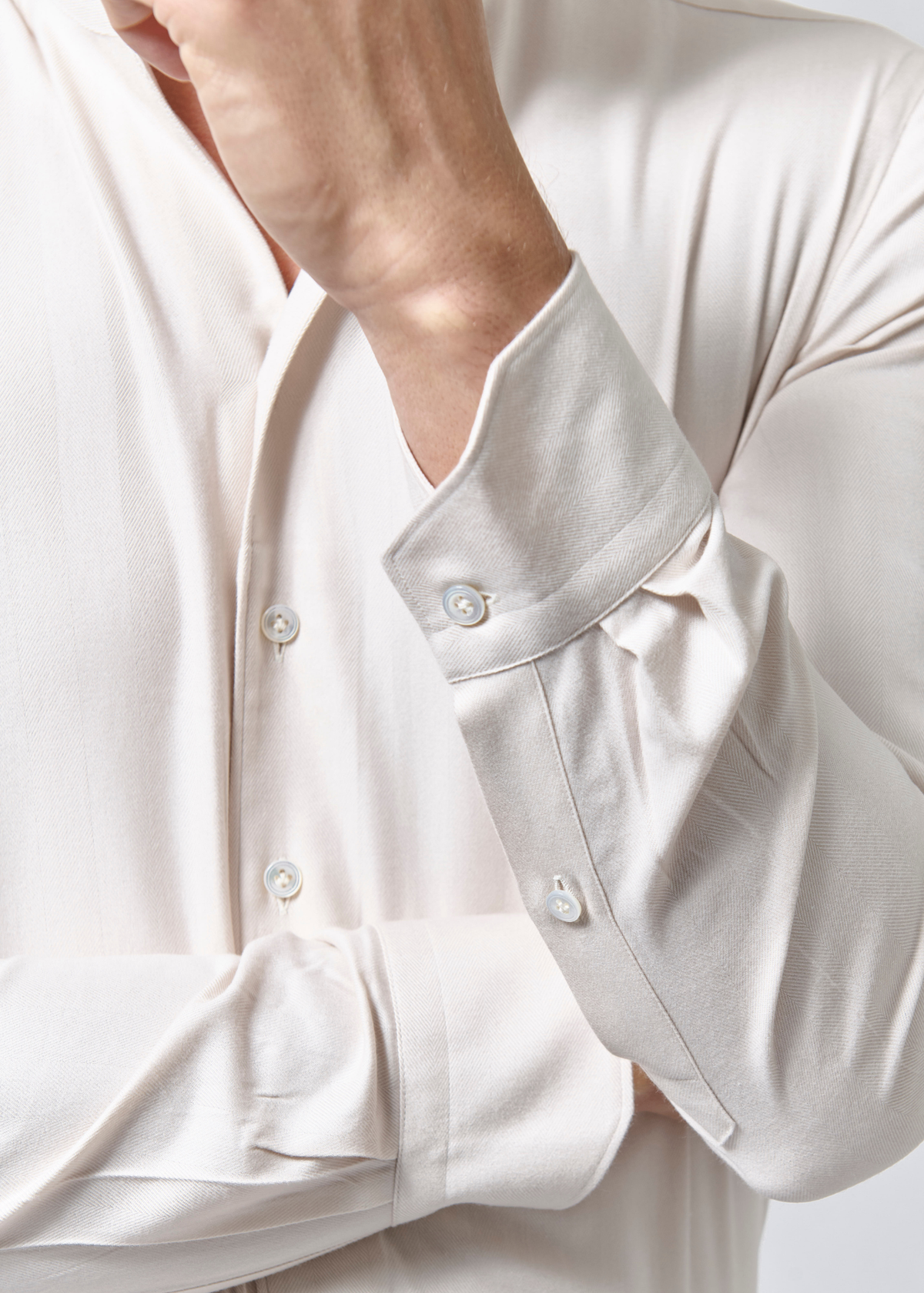 Chemise Rufolo - Flanelle de coton et lyocell beige à chevrons