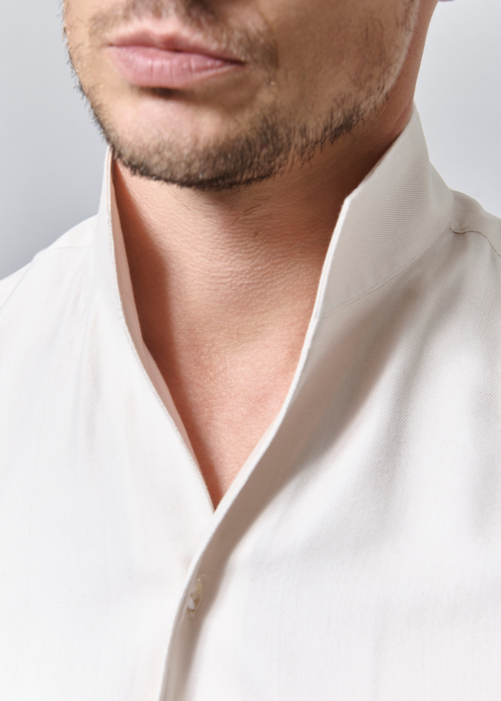 Chemise Rufolo - Flanelle de coton et lyocell beige à chevrons