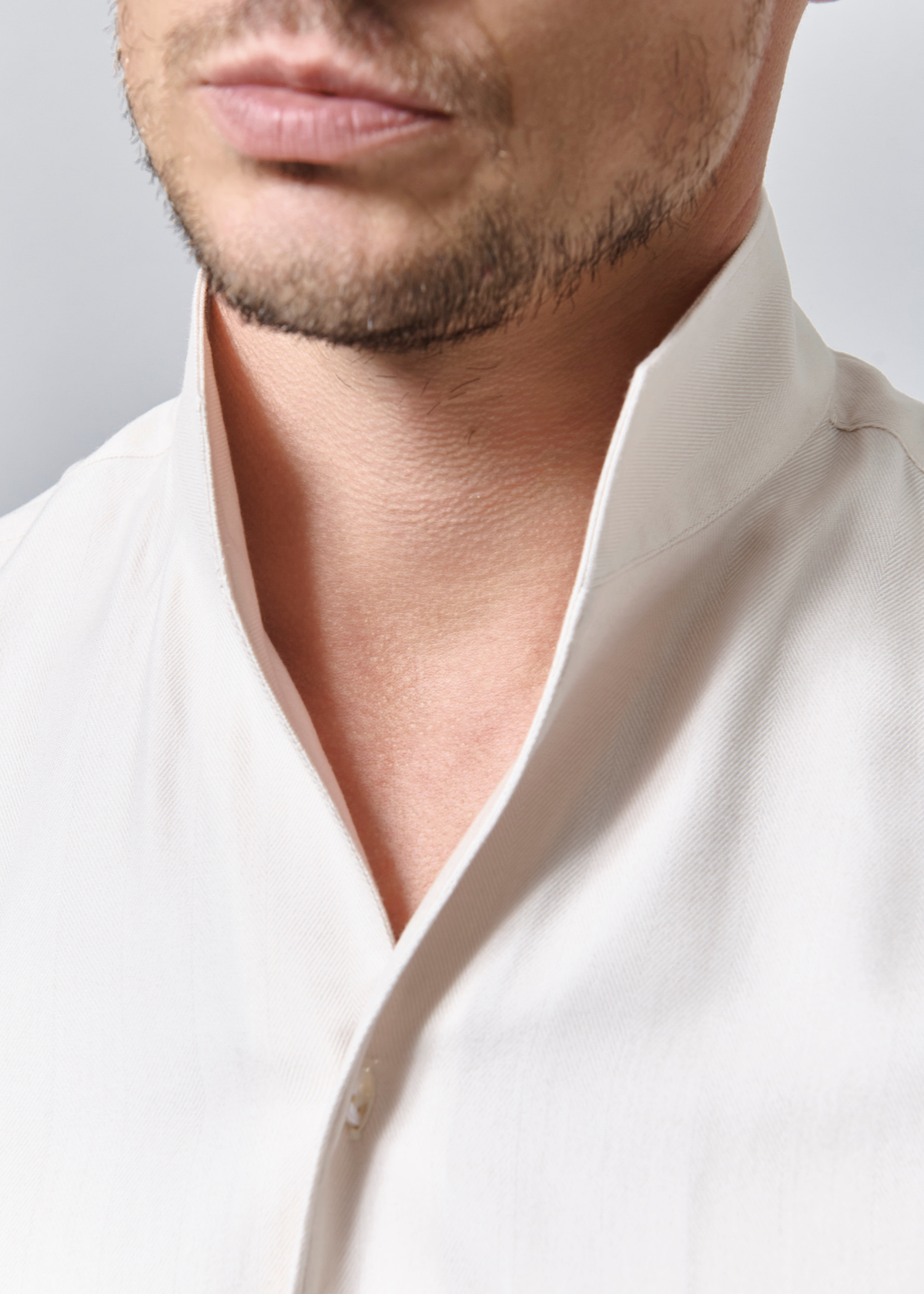 Chemise Rufolo - Flanelle de coton et lyocell beige à chevrons