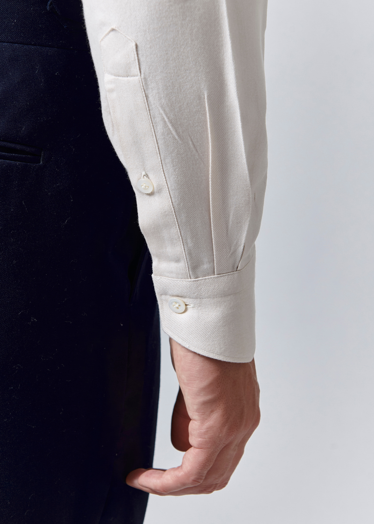 Chemise Rufolo - Flanelle de coton et lyocell beige à chevrons